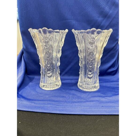 Vintage Pair of Clear Pressed Glass Italian Borgonovo Vase - Picture 1 of 5